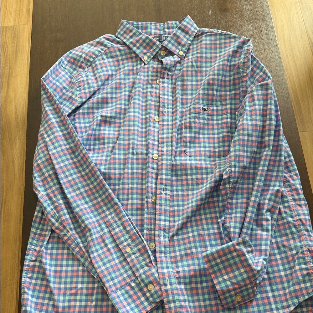 Vineyard Vines Blue, Pink and Green Plaid Button-Down Shirt